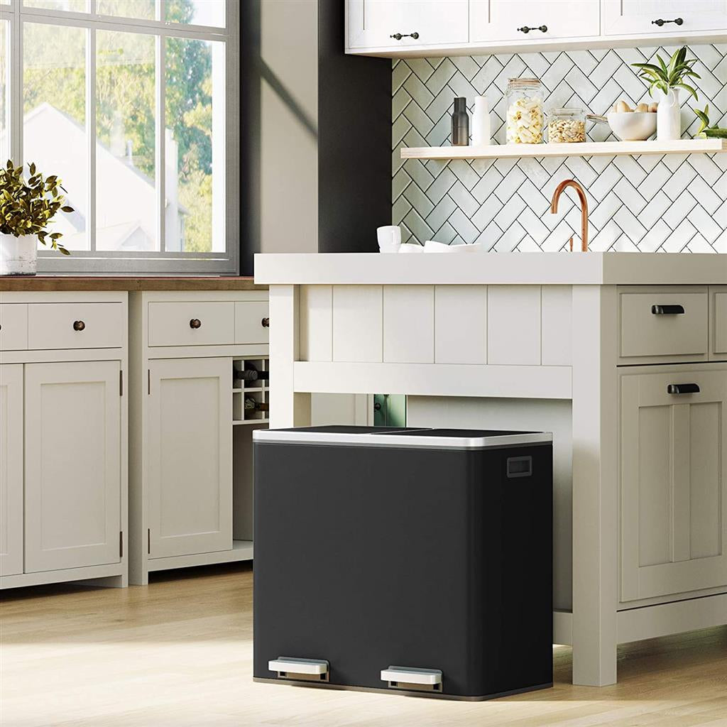 Mülleimer Mülltrennsystem 2 x 24 L Schwarz