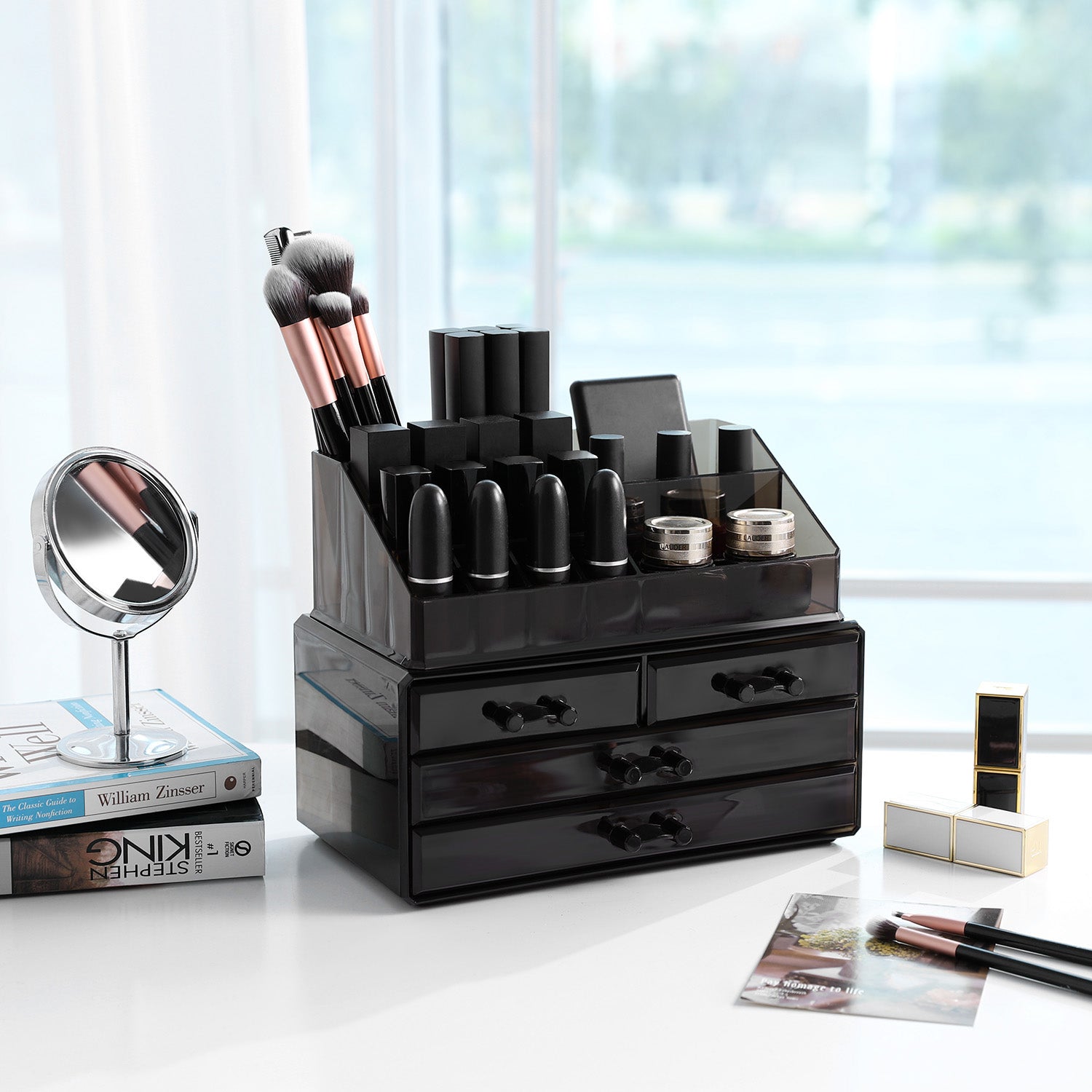 Make-up Organizer mit 4 Schubladen Schwarz-Transparent