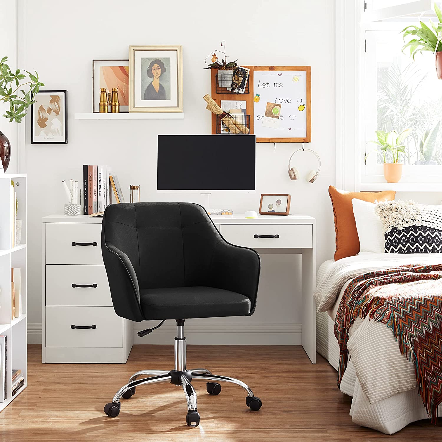 Bürostuhl Schreibtischstuhl aus Leinenimitat bis 120 kg belastbar Schwarz