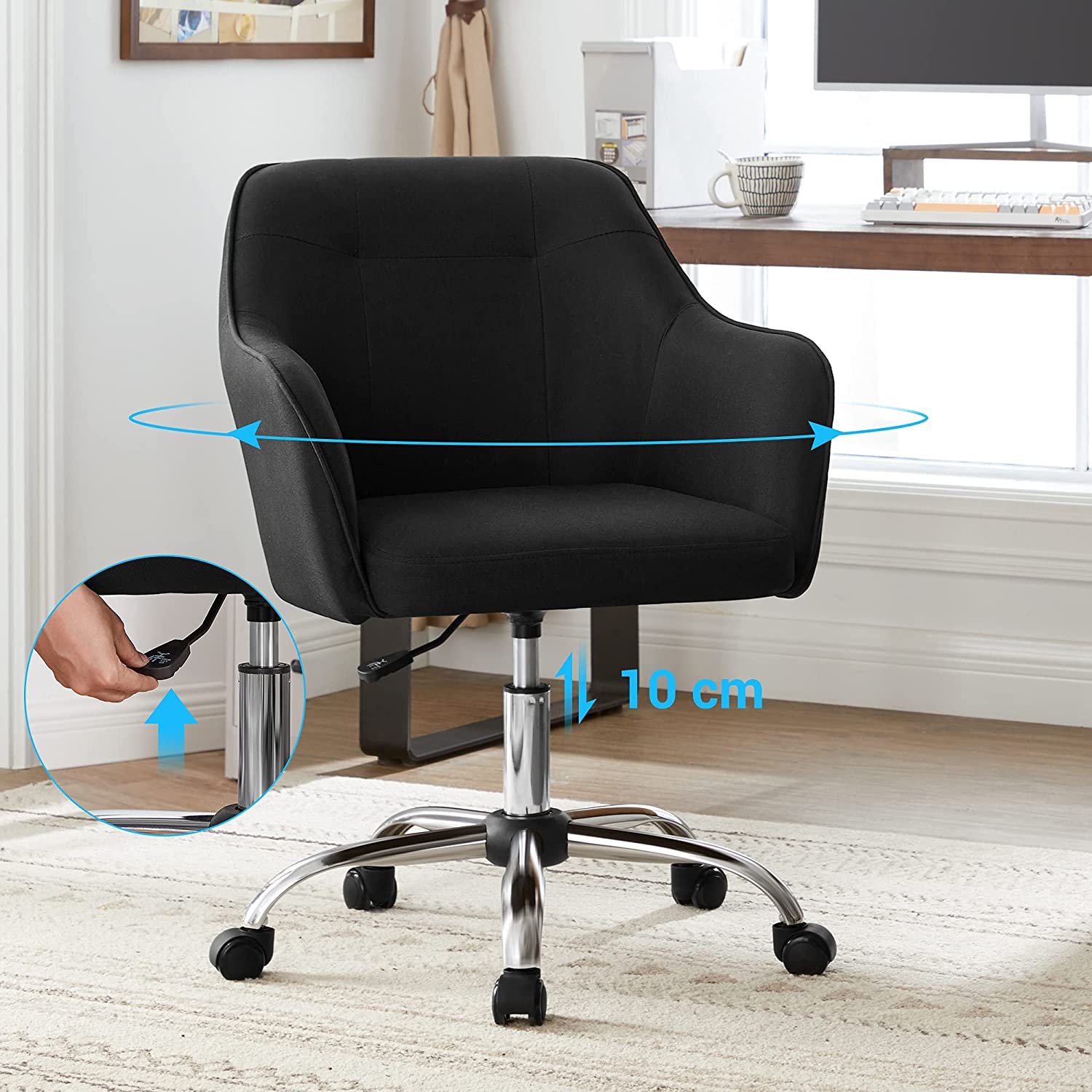 Bürostuhl Schreibtischstuhl aus Leinenimitat bis 120 kg belastbar Schwarz