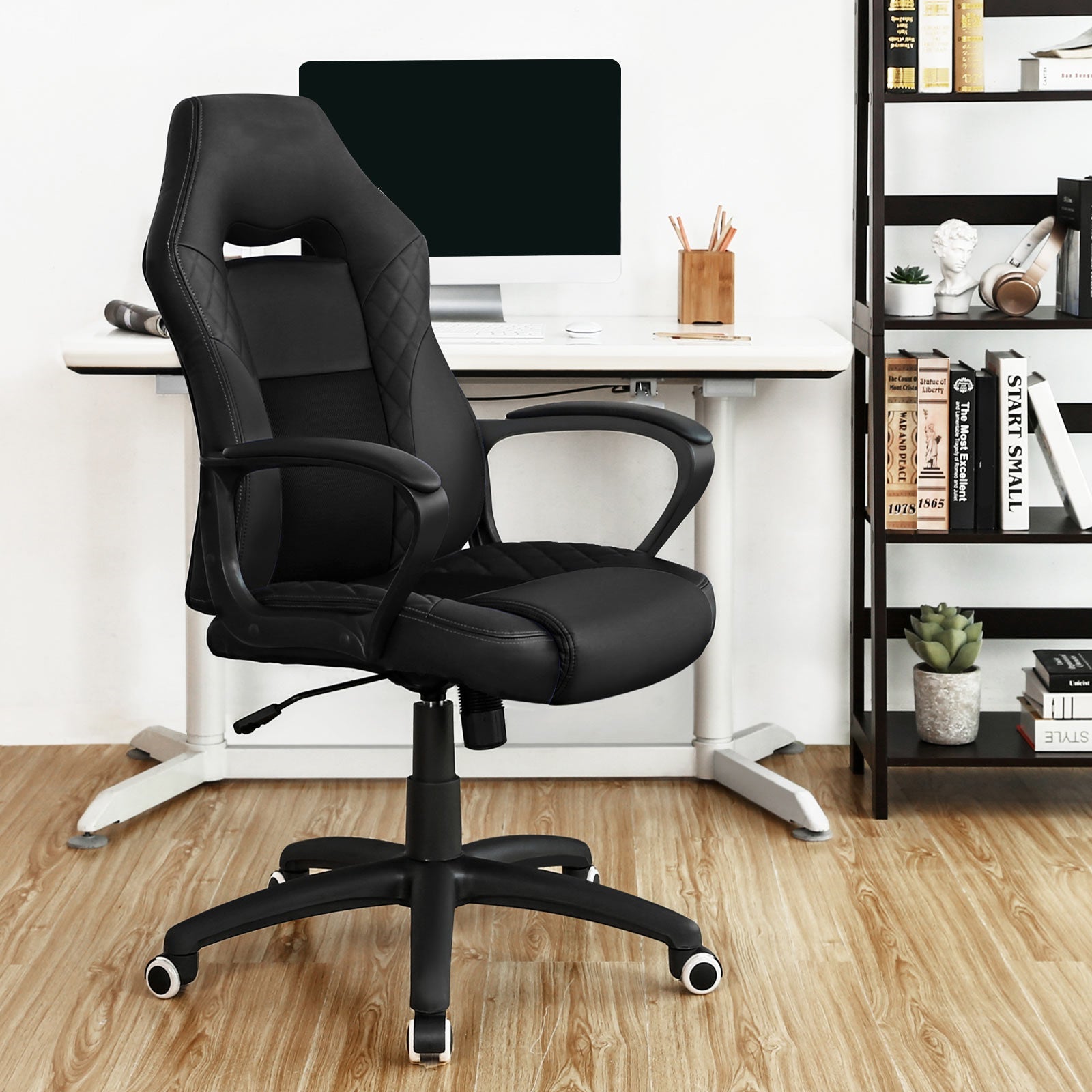 Gaming Stuhl Bürostuhl ergonomisch bis 150 kg belastbar Schwarz