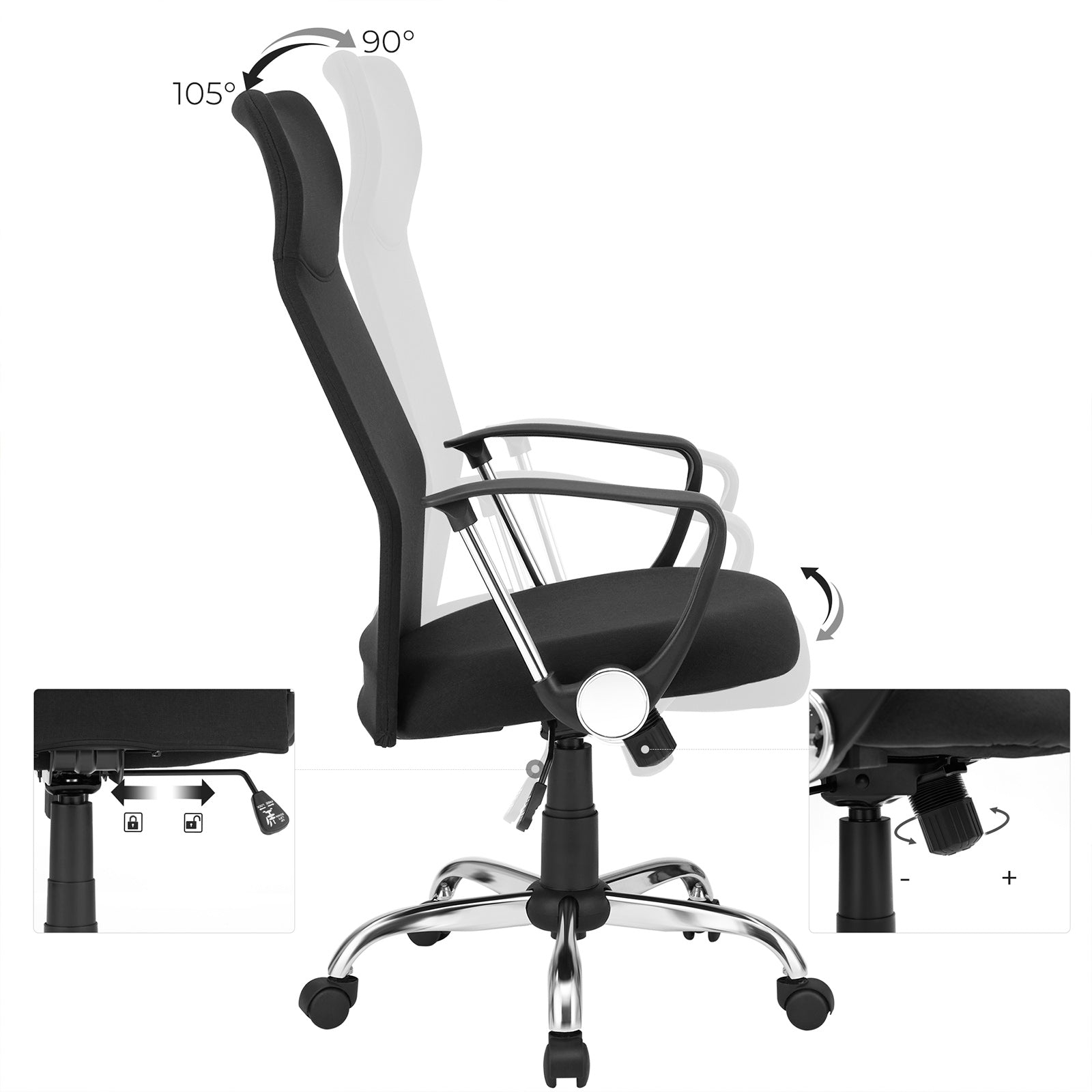 Bürostuhl Schreibtischstuhl neigbar bis 120 kg belastbar Schwarz