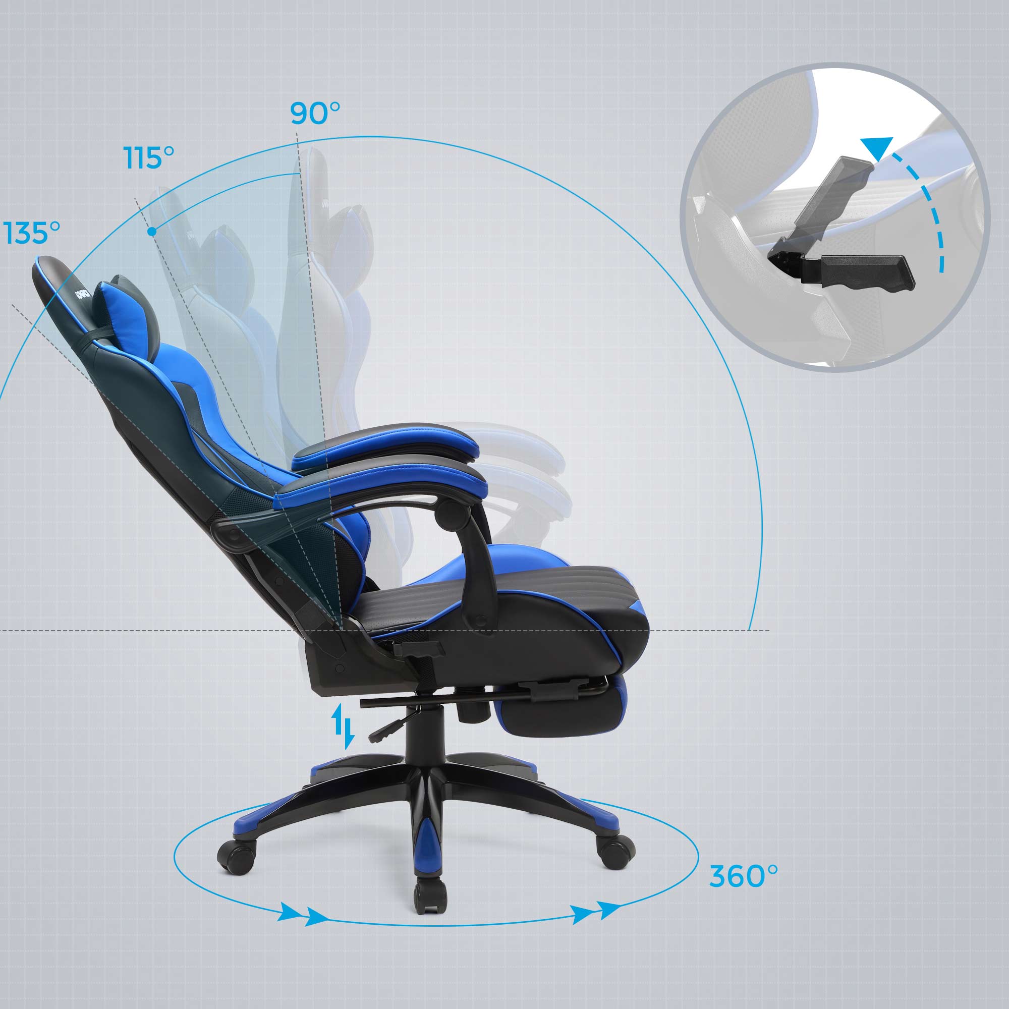 Gaming Stuhl Schreibtischstuhl bis 150 kg belastbar Schwarz-Blau