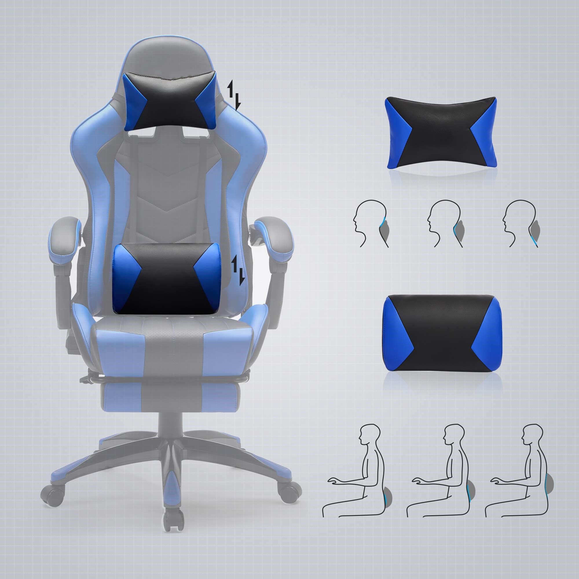 Gaming Stuhl Schreibtischstuhl bis 150 kg belastbar Schwarz-Blau