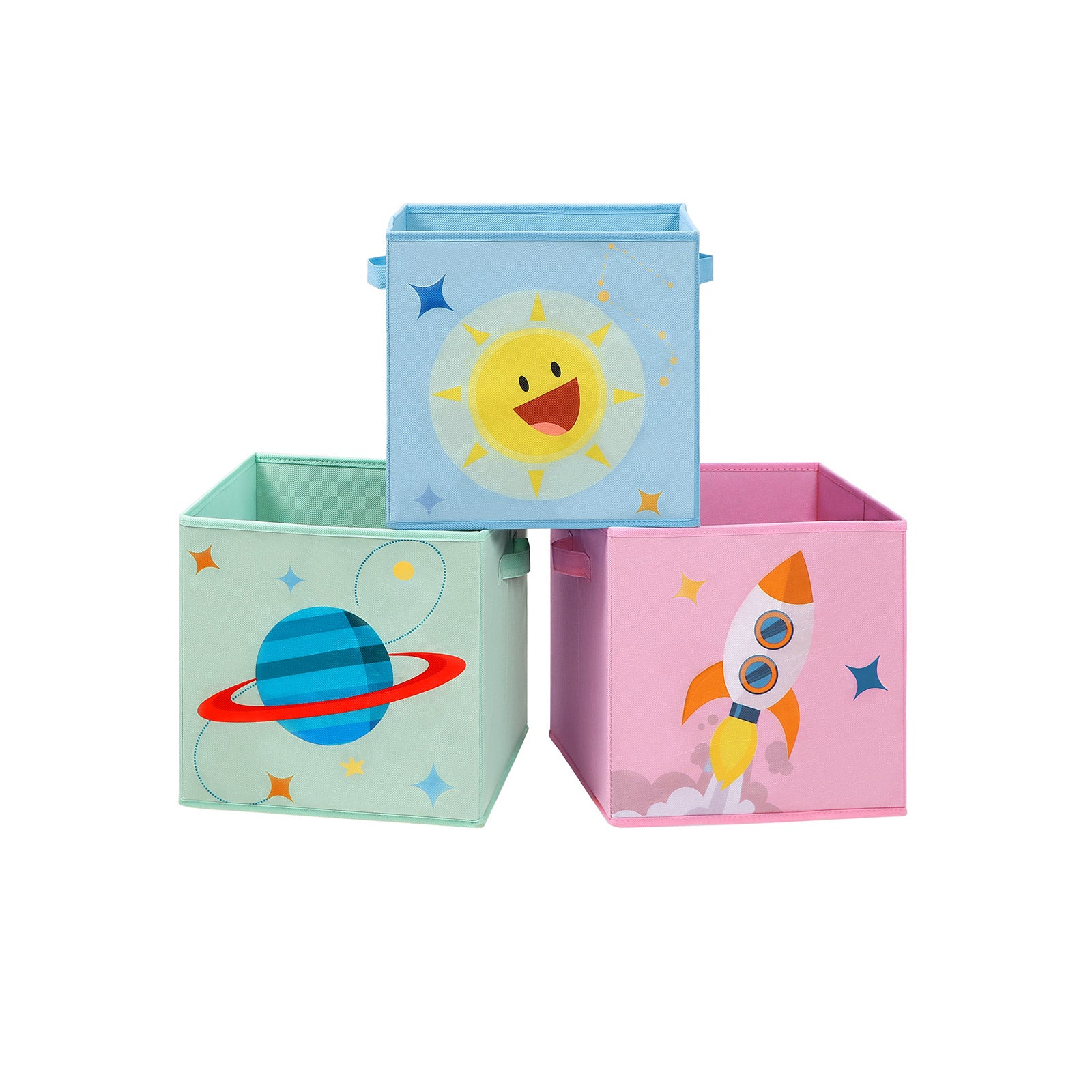 3er-Set Aufbewahrungsbox Faltbox mit Griffen 30 x 30 x 30 cm Blau-Grün-Rosa