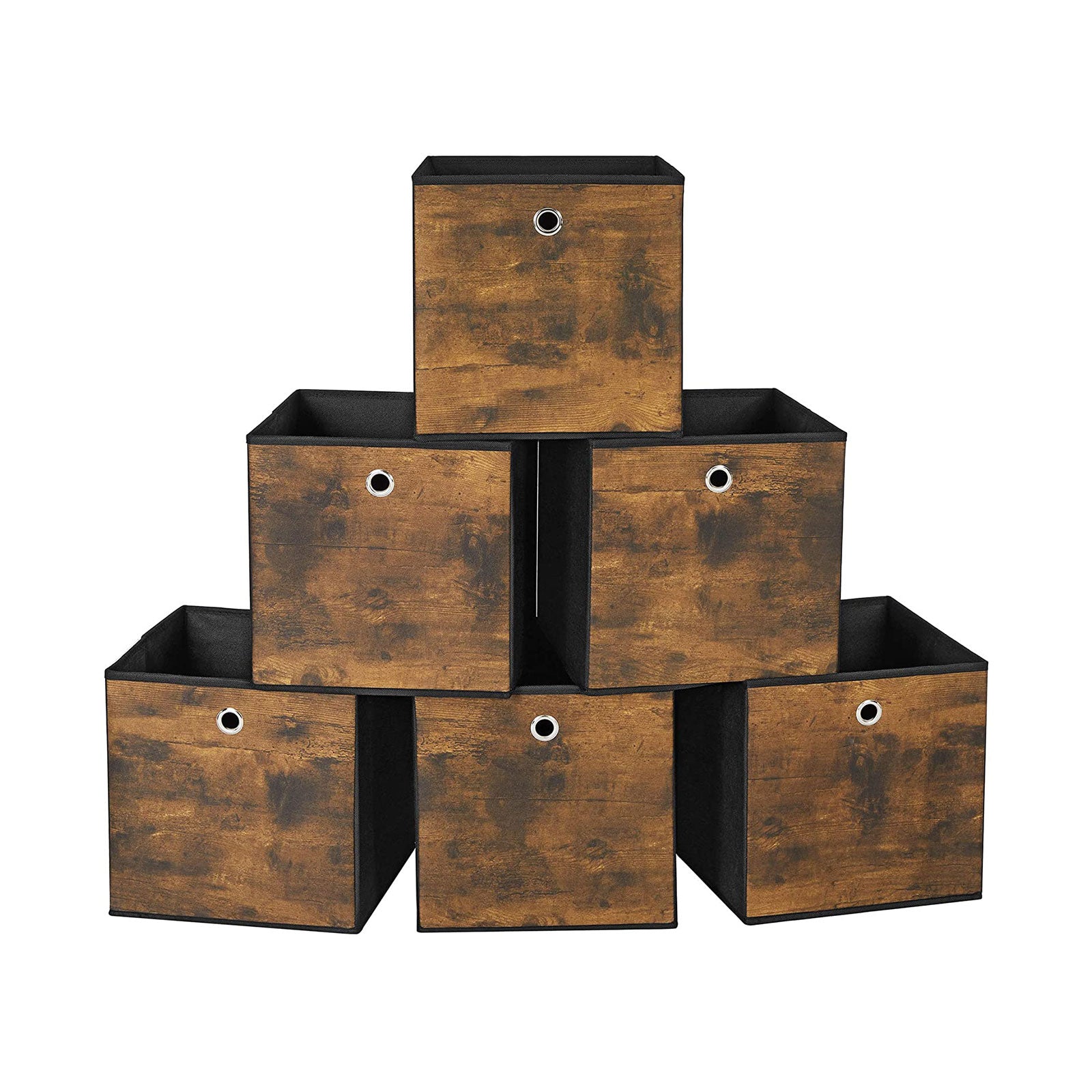 6er-Set Aufbewahrungsbox Faltbox 30 x 30 x 30 cm Vintagebraun-Schwarz
