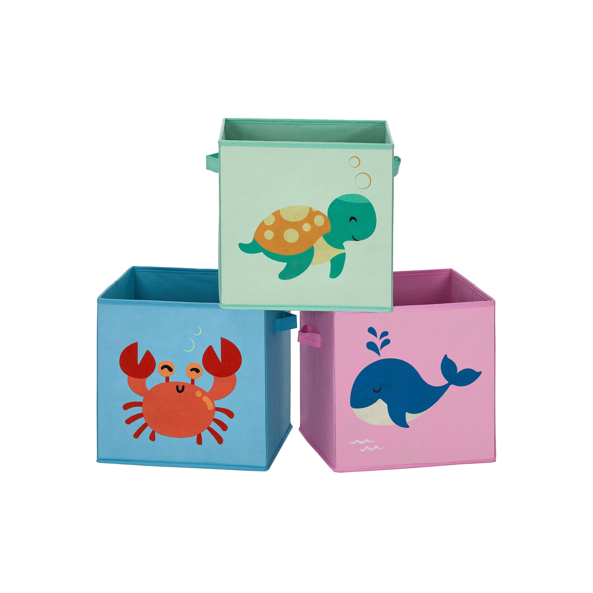 3er-Set Aufbewahrungsbox Faltbox 30 x 30 x 30 cm Blau-Grün-Rosa