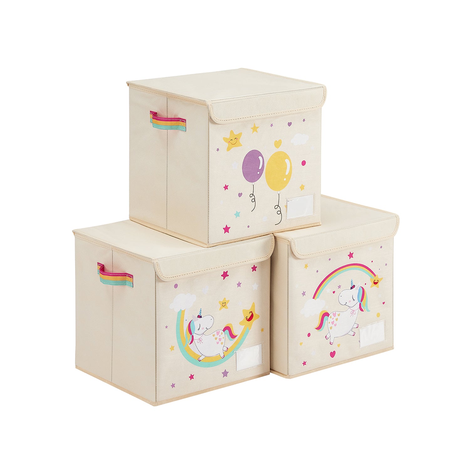 3er-Set Aufbewahrungsbox mit Deckel für Kinder 30 x 30 x 30 cm Einhörner-Motiv