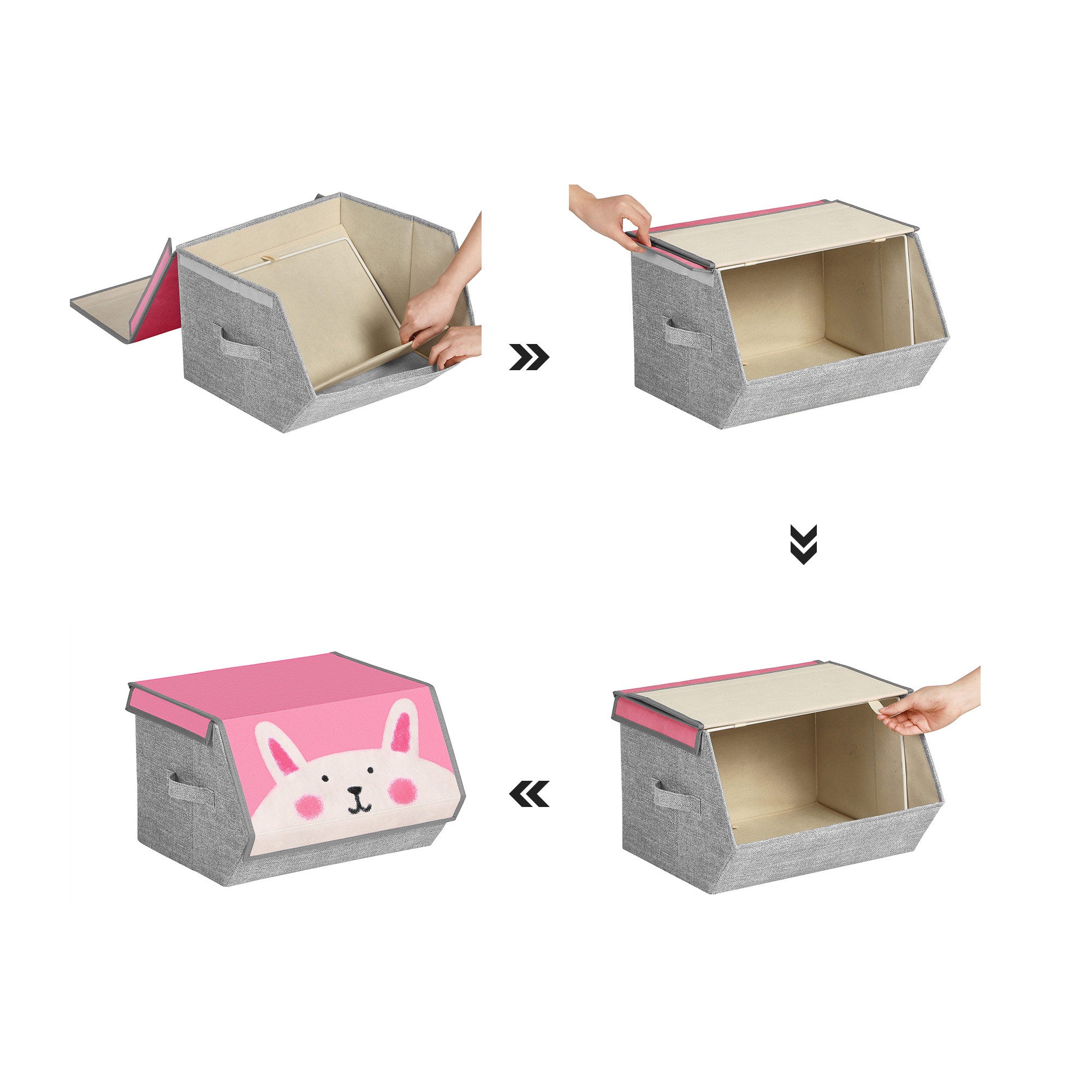 3er-Set Aufbewahrungsbox mit Deckel für Kinder 38 x 35 x 25 cm Tier-Motiv