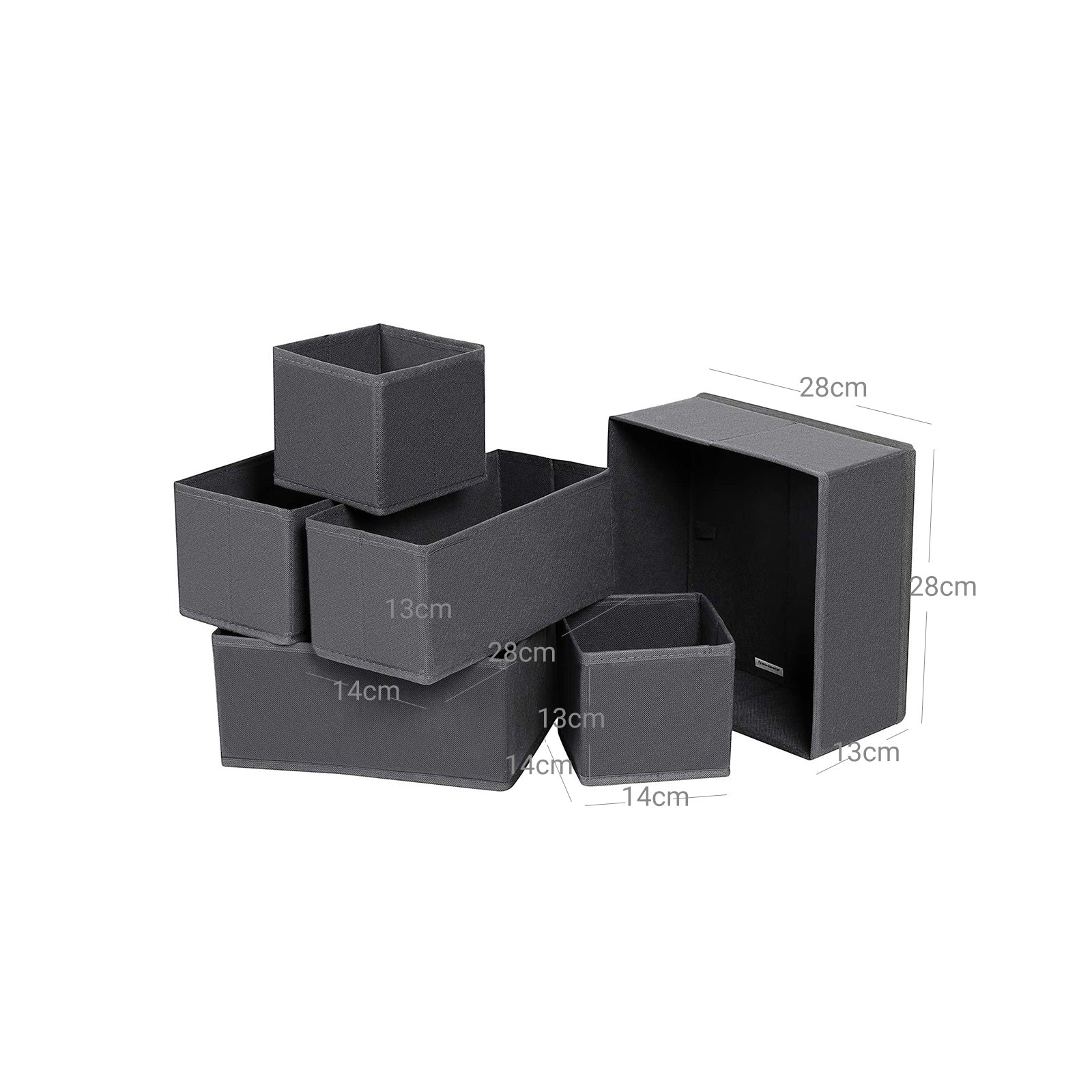 6er-Set Aufbewahrungsbox Schubladen-Organizer Grau