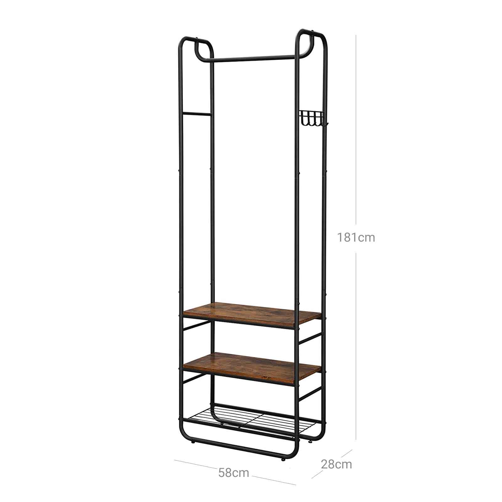 Banc 58 x 28 x 181 cm, supporte jusqu'à 300 kg, marron-noir vintage