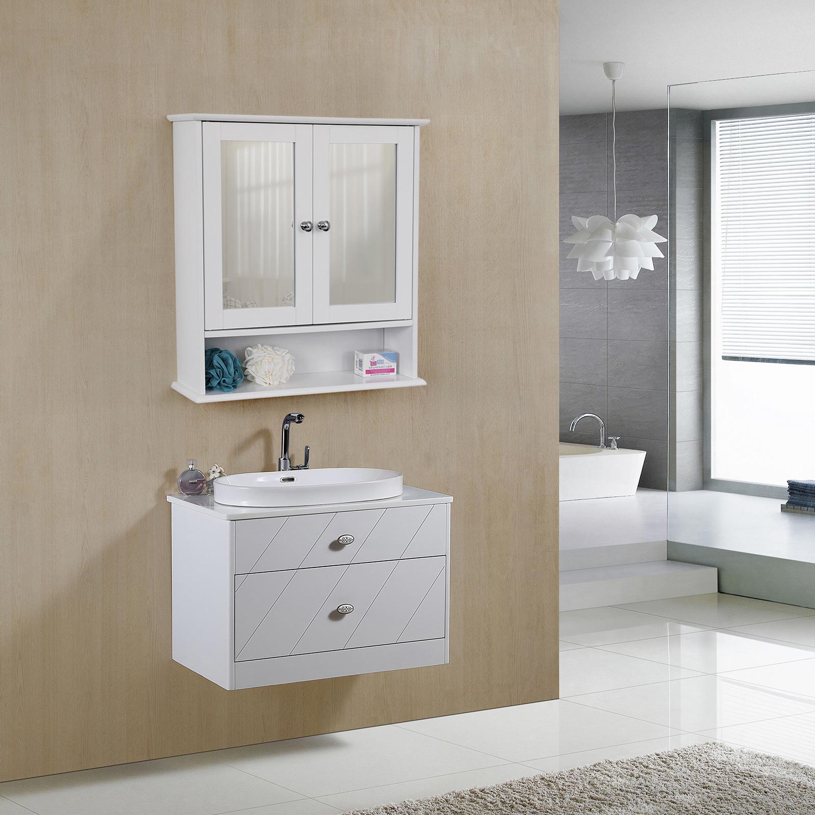 Spiegelschrank Badezimmerschrank 56 x 58 x 13 cm Weiß