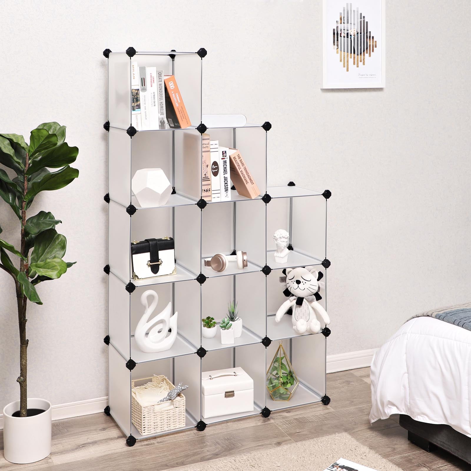 Hansiro Steckregalsystem DIY-Würfelregal 93 x 31 x 123 cm Weiß –