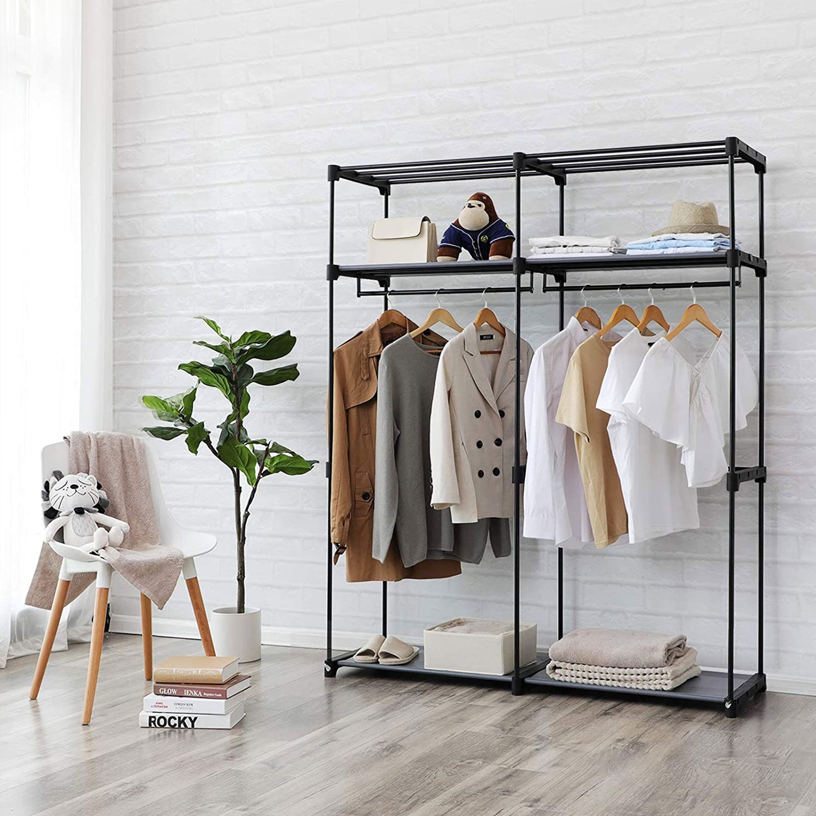 Hansiro Stoffschrank Kleiderschrank 140 x 43 x 174 cm Grau –