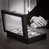 Uhrenbox für 12 Uhren mit Glasdeckel Schwarz